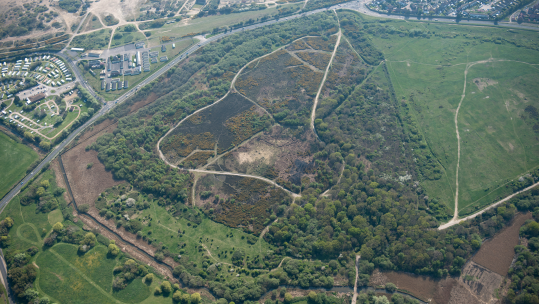 Aerial view of the trenches in the centre of Browndown Ranges (north) looking south-west CREDIT Historic England Archive