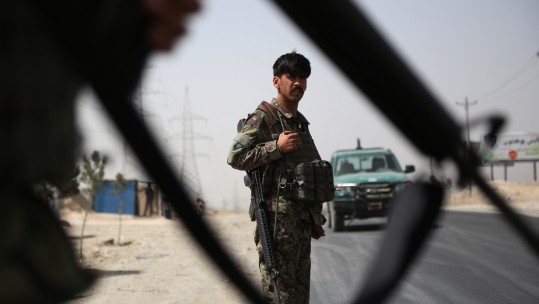Afghan security force at security checkpoint on Kabu