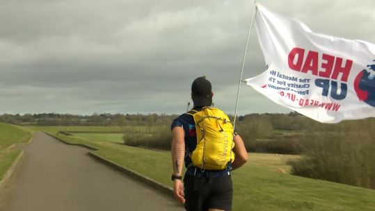 Afghanistan veteran running 5000 miles around UK coastline. Paul Minter is raising mone for his Mental health charity, Head Up 28022022 CREDIT BFBS