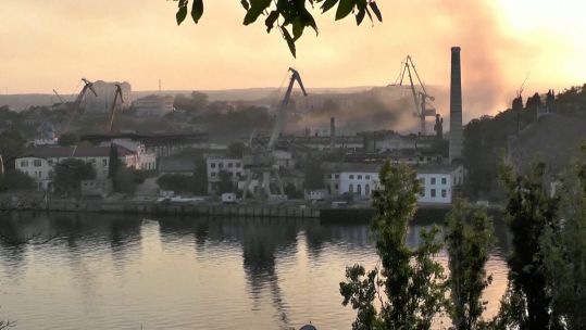 Aftermath of the missile strike, which UK intelligence says has caused significant damage.