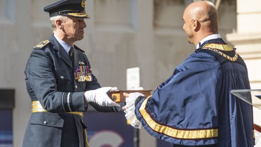 Air Vice Marshal Richard Maddison being conferred the Freedom of the City by His Worship, The Mayor of Gibraltar