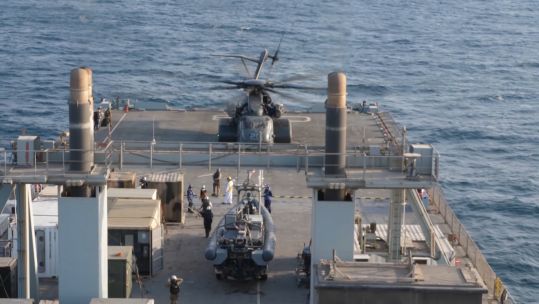 Aircraft landing deck on RFA Cargigan bay 121119 credit bfbs.jpg 