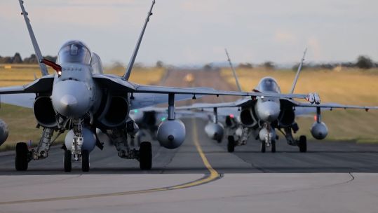 Aircraft on the runway at RAF Waddington, Lincolnshire, taking part in the RAF's Exercise Cobra Warrior 