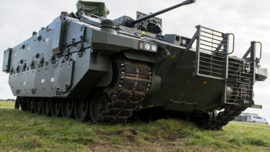 Ajax vehicle pictured during a demonstration at Salisbury Plain Training Area 171016 CREDIT MOD