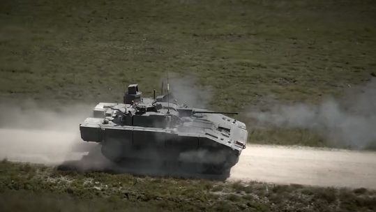 Ajax vehicle taking part in live-firing-on-the-move exercise 070824 CREDIT British Army X