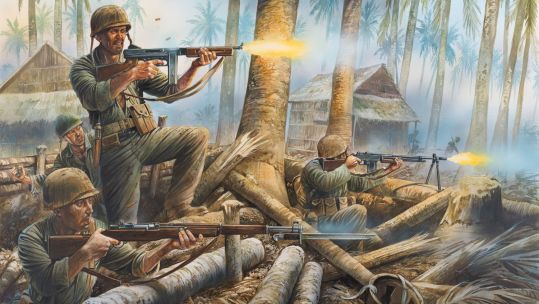 illustration of US Marines fighting in the pacific
