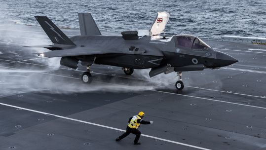 An F-35B aircraft takes off from the deck of HMS Queen Elizabeth on Op Achillean (Picture: RAF).