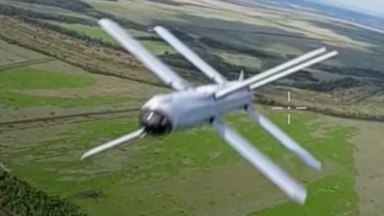 An FPV drone taking out a Russian Lancet drone