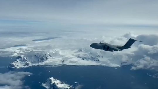 An RAF A400M Atlas aircraft airdrops vital fuel supplies to the British Antarctic Survey (Picture: RAF Air Mobility Force).