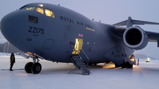 An RAF transport aircraft at Bardufoss Air Base in Norway for Exercise Clockwork (Picture: RAF).