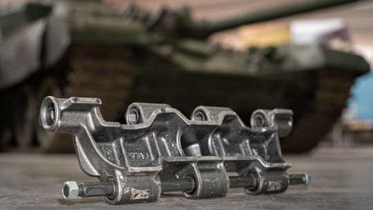 The Tank Museum in Bovington has helped restore Soviet-era tracks for vehicles that will be donated to Ukraine. Pictured is an example of the new T-72 track (Picture: Tank Museum Bovington).