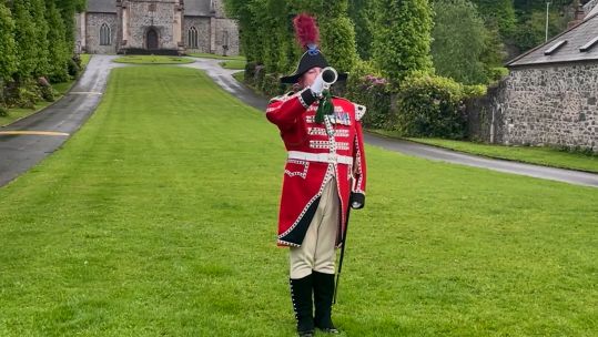 Andrew Carlisle Bugler of the Hillsborough Fort Guard in County Down and Royal Irish Regiment Home Service veteran and composer of bugle call 'Majesty' Picture BFBS screengrab from footage