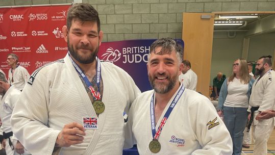 Andy Melbourne and Steve Milne with gold medals at British Veterans Champs Credit BFBS DATE 06052025.jpg