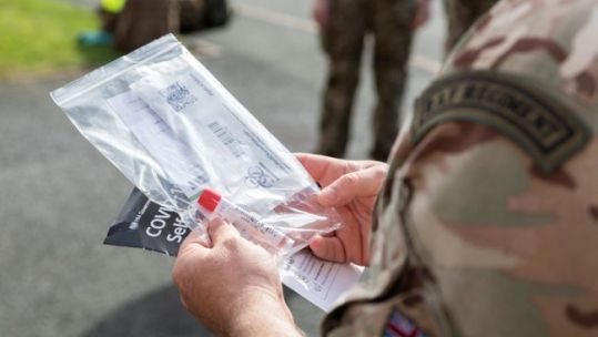 Anonymous RAF Regiment member carrying COVID coronavirus test kit 240920 CREDIT MOD