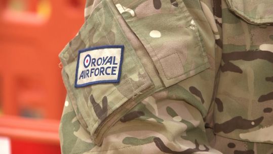 Anonymous anon RAF badge on uniform during Merthyr Tydfil covid mass testing