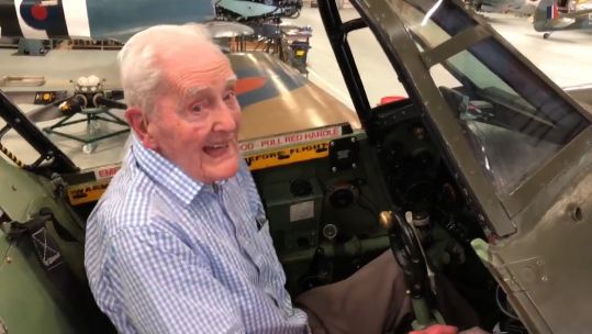 Archie McInnes in a Hurricane aircraft.