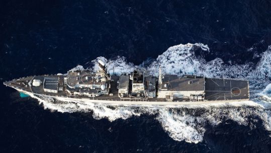 Ariel view of HMS Northumberland captured while deployed on Exercise WESTLANT 19 in the Atlantic Ocean in 2019 (Picture: Crown Copyright).