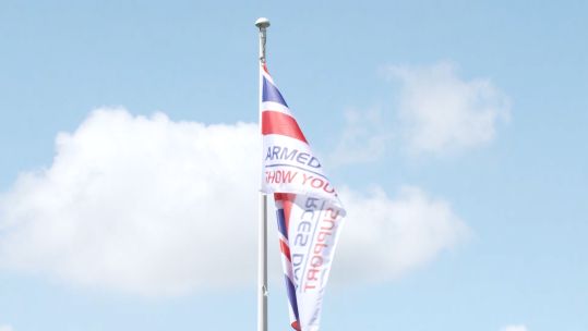 Armed Forces Day flag raised at Parliament marking start of Armed Forces Week 190623 CREDIT BFBS