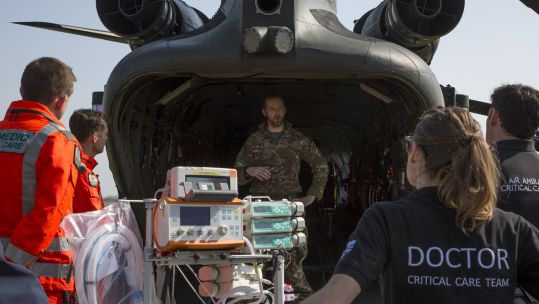 Armed Forces helicopter personnel train with NHS critical care staff for coronavirus medical evacuation pic 1 090420 CREDIT MOD.jpg