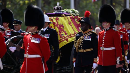Armed Forces personnel taking part in Queen Elizabeth II's coffin procession in London