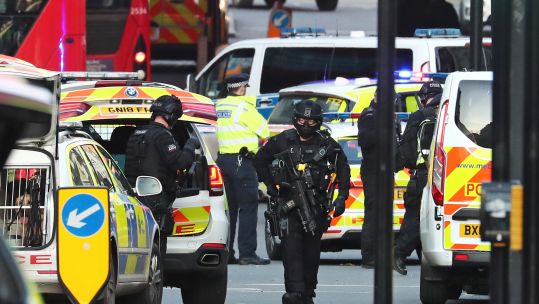 Armed police and emergency services on London Bridge