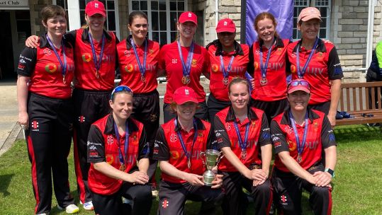 Army Cricket women celebrate with Inter Services trophy Credit BFBS DATE 17072024.jpg 
