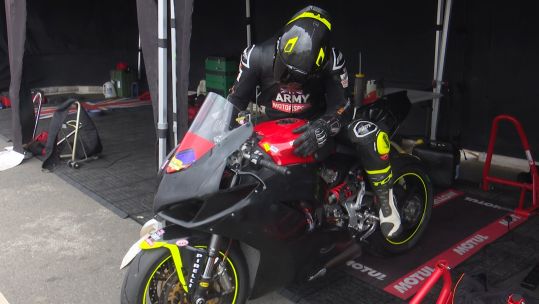 Army motorcyclists during the track day.