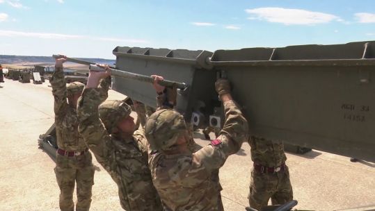Army Reservists The Royal Monmouthshire Royal Engineers building bridges in Dorset.