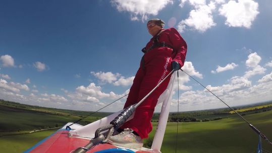 Army Veteran Carol Cooke goes wing walking CREDIT BFBS