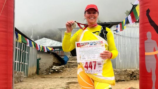 Army Veteran Sally Orange MBE Completes Everest Marathon Dressed as Lemon 290524 CREDIT SALLY ORANGE