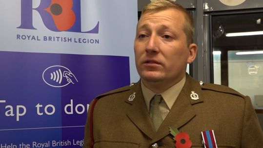 Ashley Martin, a Corporal in the Royal Army Medical Corps volunteering for Poppy Appeal 271023 CREDIT BFBS