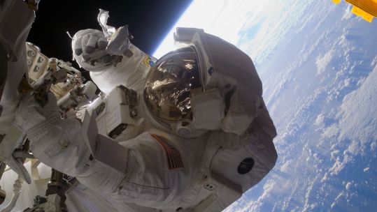Astronaut Steve Bowen in maintenance mission on the International Space Station 221108 CREDIT NASA