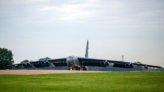 B-52 prepares to take off at RAF Fairford after finishing 'strategic mission'