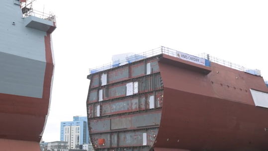 The two halves of HMS Cardiff have been put together in Glasgow (Picture: BAE Systems).