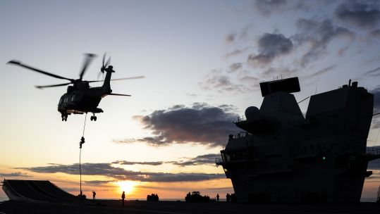 Royal Marines from Lima Company 42 Cdo onboard HMS Queen Elizabeth. Credit: Crown Copyright 