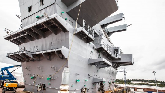 Ship Control Island of HMS Prince of Wales during the build at Rosyth Dockyard