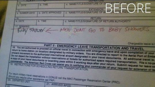 Army Specialist Reacts To Being Told “Men Don’t Go To Baby Showers”