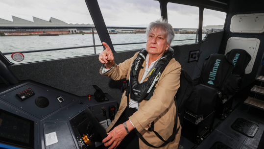 Baroness Goldie, Minister of State for Defence, onboard Artemis Technologies electric foiling demonstrator workboat, Pioneer of Belfast, during a visit to Belfast (Picture: PA Media)