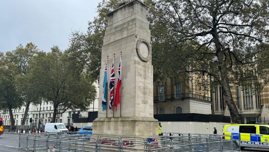 Barriers put in place around Cenotaph ahead of Remembrance 04112023 CREDIT BFBS