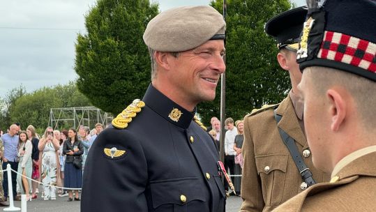 Bear Grylls inspecting personnel at Harrogate 080824 CREDIT BFBS