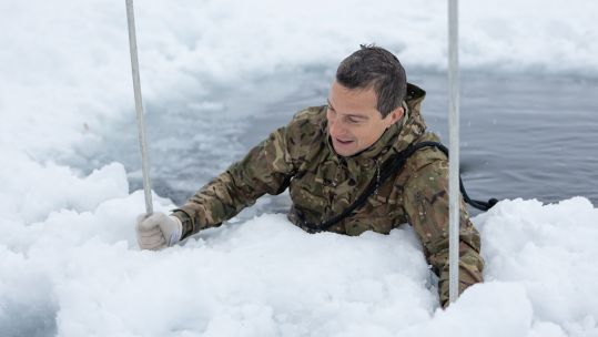 Bear Grylls during the ice-breaking drill (Picture: Royal Navy).