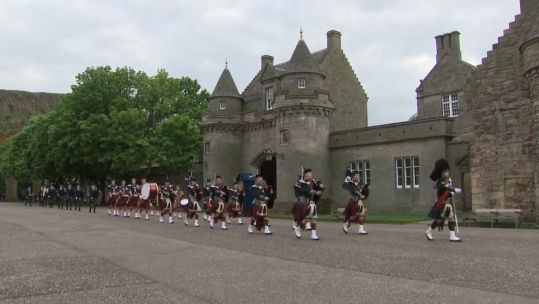Beating retreat by Massed Pipes and Drums of the Combined Cadet Force at Holyroodhouse