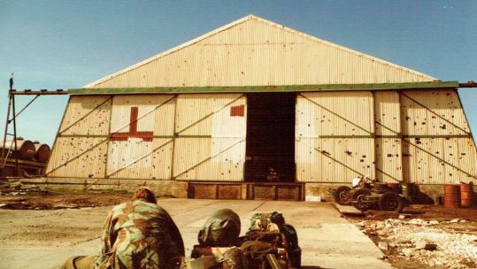 Beaver Hangar Falkland Islands 1980s Shrapnel Damage Credit Lt Col (Retd) Crawford