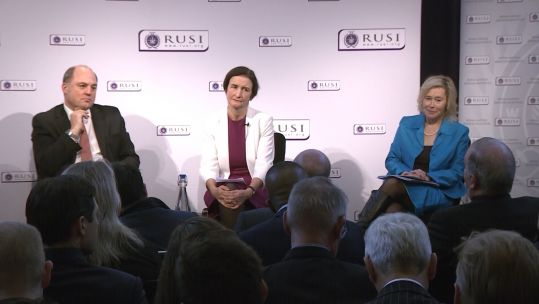 Ben Wallace, Ria Griffith and Baroness Smith at RUSI election debate 281119 CREDIT BFBS.jpg