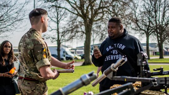 Big Narstie visits the Kaboom Squad bomb disposal experts in Colchester (Picture: British Army).