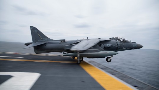 AV-8b Harrier Takes-Off From US Navy Warship 