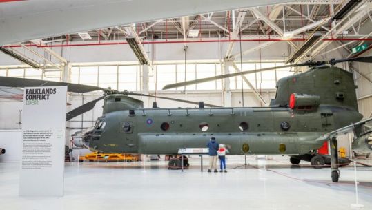Bravo November sole surviving Chinook helicopter flown by RAF during the Falklands on display RAF Museum Midlands 05042022 CREDIT RAF MUSEUM.jpg