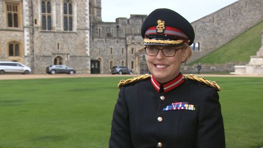 Brigadier Alison McCourt at Windsor Castle to receive a CBE for her services to military nursing
