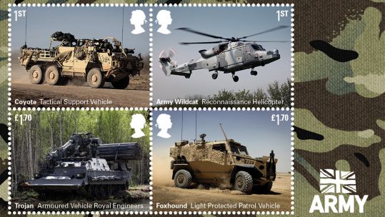 British Army Vehicles Miniature Sheet stamp British Army vehicle commemorative stamps 26082021 CREDIT ROYAL MAIL