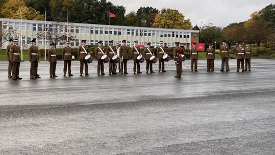 British Army drummers on the Parade Square at Helles Barracks, Catterick 